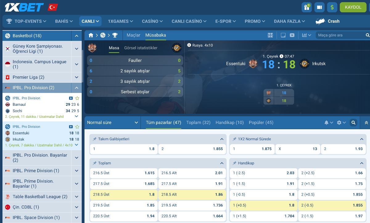 1xBet canlı basketbol